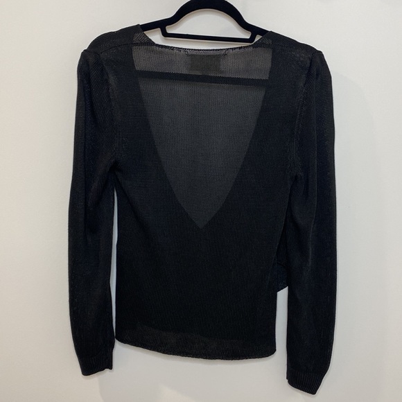Michelle Mason Viscose Net Front Wrap Black Long Sleeve Sweater - Picture 2 of 2